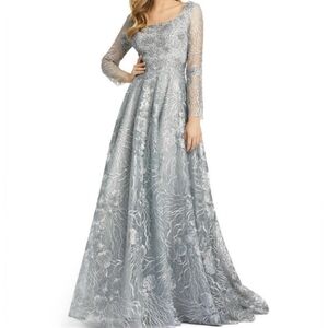 Mac Duggal: Jewel Encrusted Long Sleeve Square Neck Gown